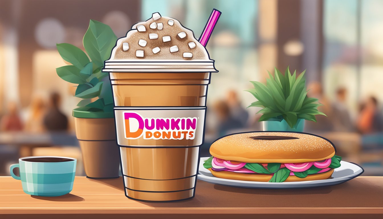 A refreshing iced coffee sits on a table, surrounded by vibrant, fresh ingredients and a stylish Dunkin' Donuts cup