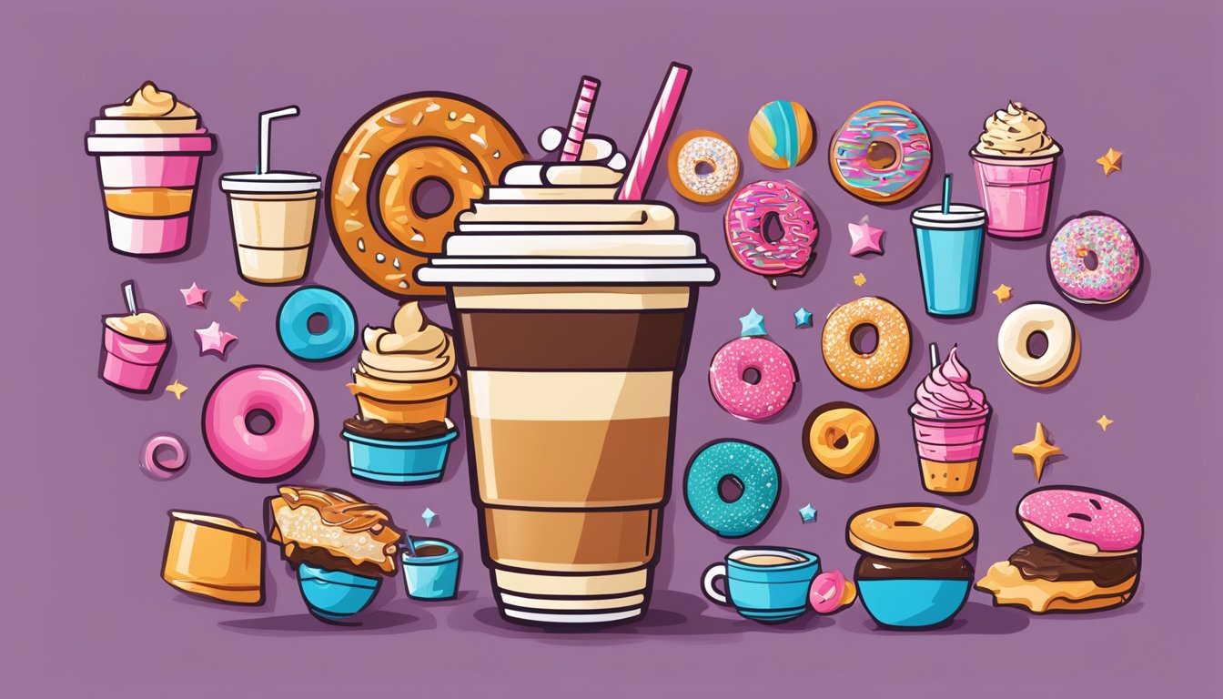 A colorful Dunkin' Donuts iced coffee cup surrounded by 13 small icons representing the reasons for its superiority