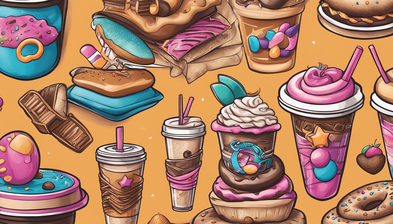 A collection of 13 tattoo designs inspired by Dunkin' Donuts, incorporating elements of the brand's iconic logo and products