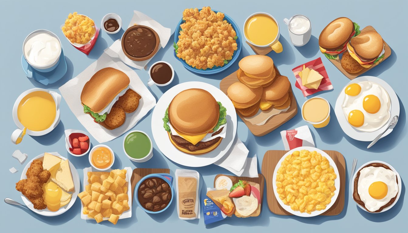 A table with 12 Chick-fil-A breakfast items arranged in a ranking order, surrounded by colorful illustrations of the food items