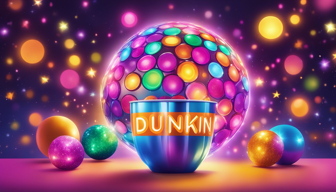 A colorful disco ball drink surrounded by vibrant lights and energetic music, capturing the fun and excitement of Dunkin's successful social media campaign