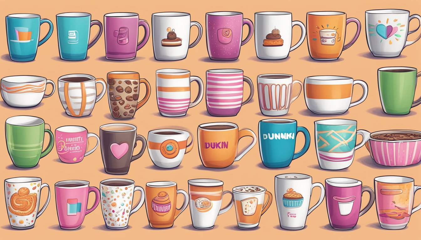 A collection of 15 different mugs, each featuring a unique design inspired by Dunkin' Donuts' successful social media posts