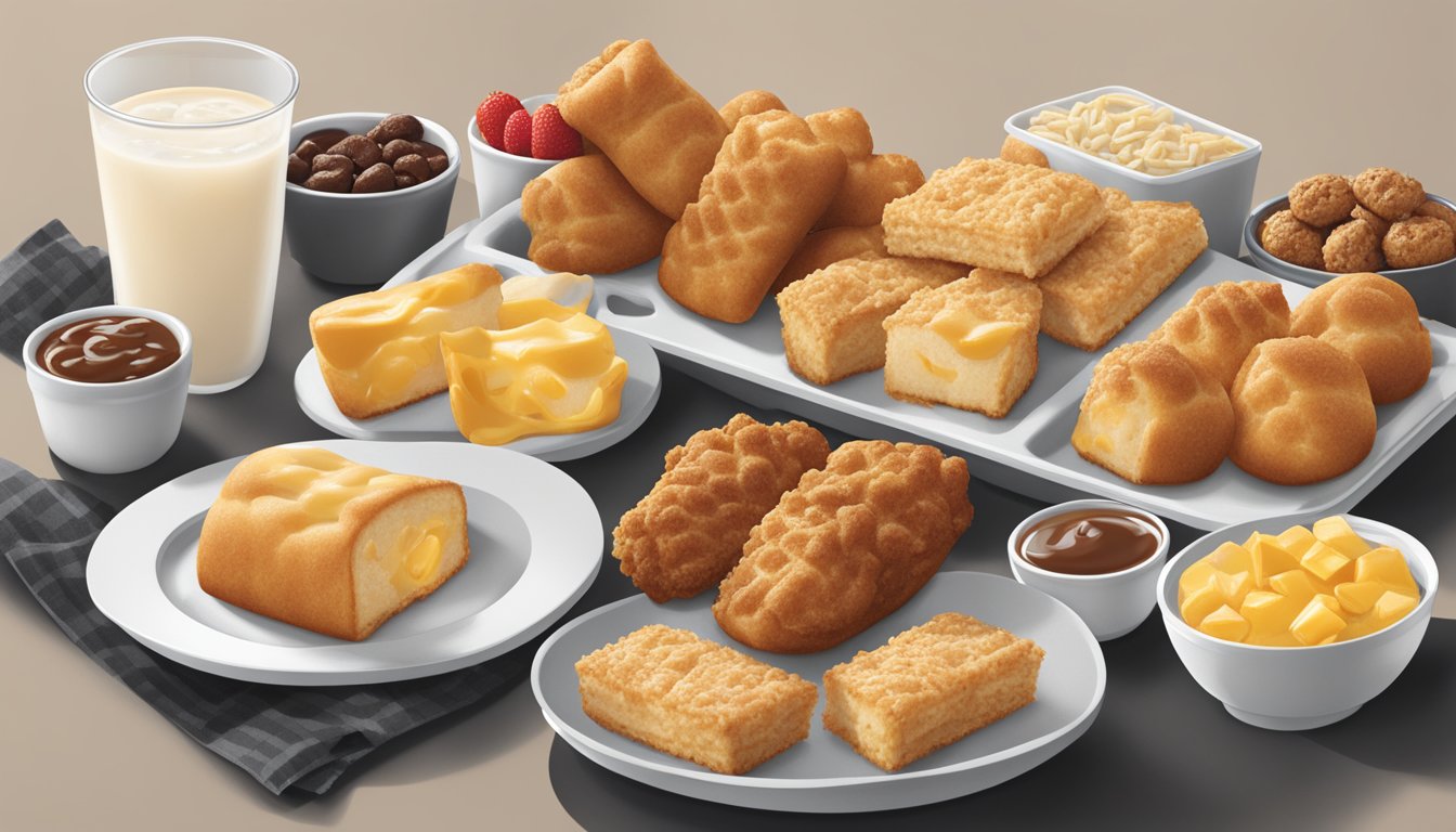 A tray of Chick-n-Minis surrounded by various breakfast items and Chick-fil-A branding