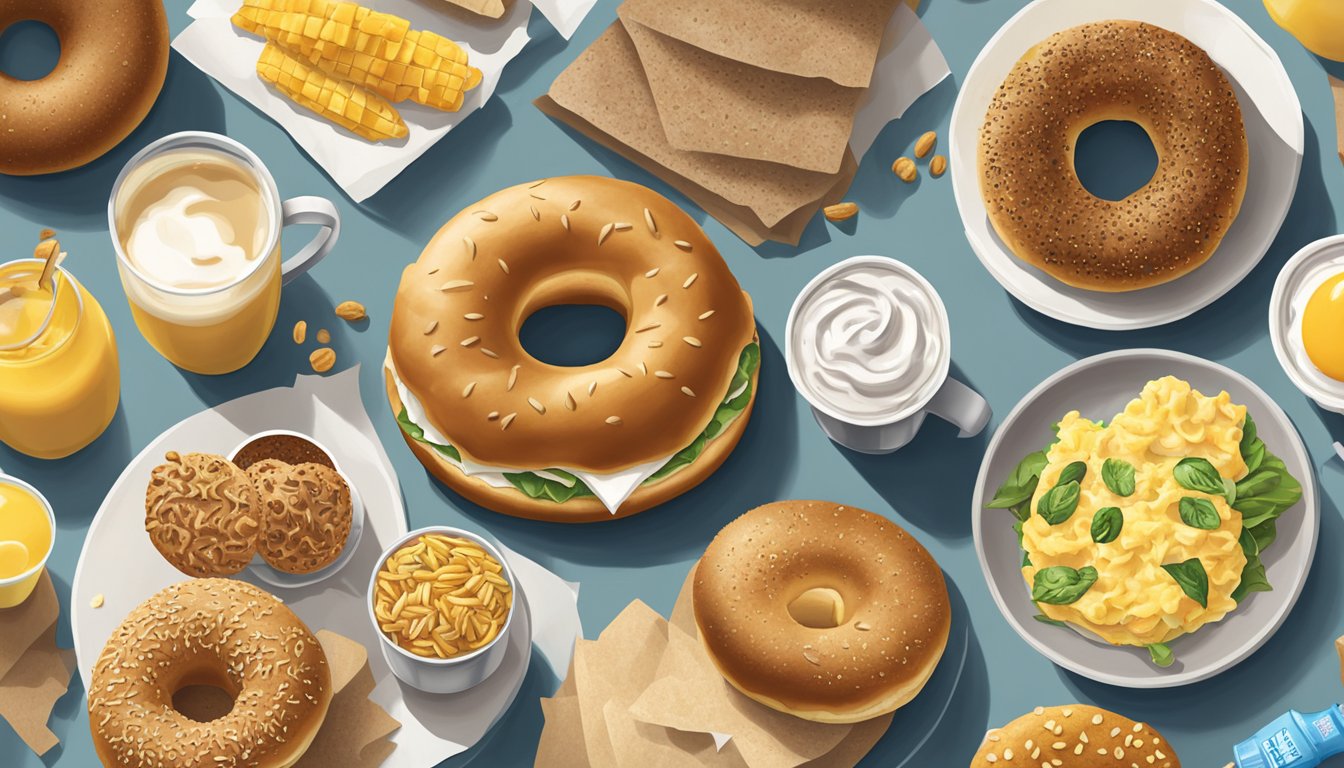 A sunflower multigrain bagel surrounded by seven Chick-fil-A breakfast items that have disappeared, creating a nostalgic and longing atmosphere