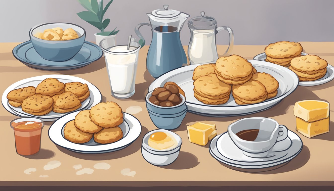 A table set with a plate of fluffy buttermilk biscuits, surrounded by 11 symbols representing reasons Chick-fil-A's breakfast beats the competition