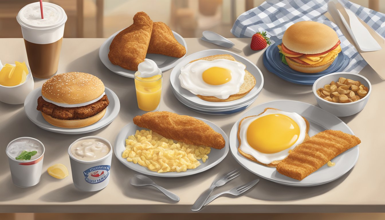 A Chick-fil-A breakfast menu with a hidden section and various food items