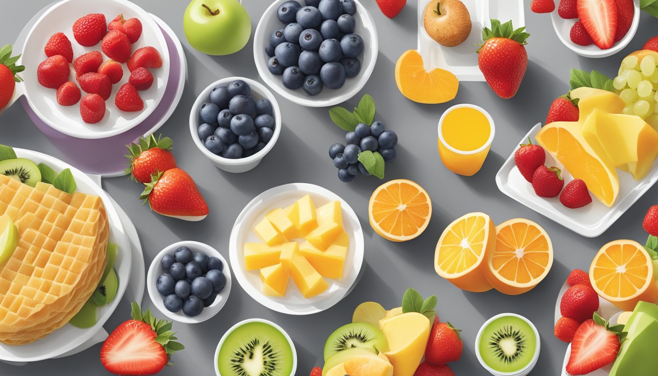 A colorful array of fresh fruit arranged next to a breakfast meal at Chick-fil-A, showcasing ten different ways to add a side of fruit cup to make the order healthier