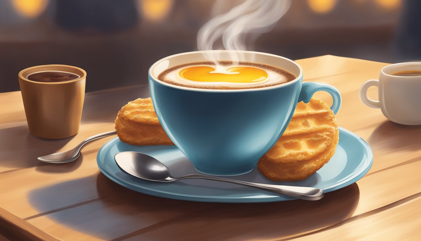 A steaming cup of Chick-fil-A breakfast coffee sits on a table, surrounded by a warm, inviting glow. The rich aroma wafts through the air, promising a smooth and satisfying start to the day