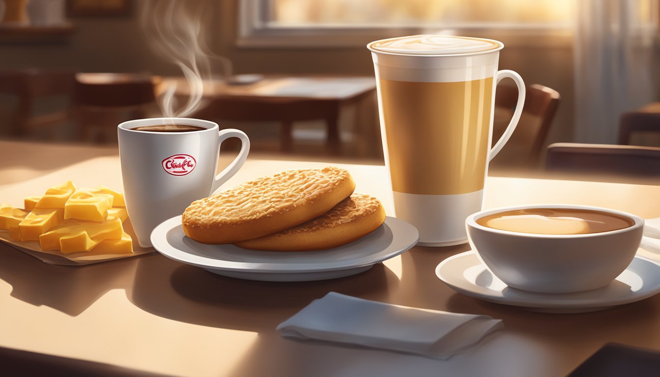 A steaming cup of Chick-fil-A's breakfast coffee sits on a table, surrounded by a warm, inviting atmosphere. Sunlight filters through the window, casting a golden glow on the scene