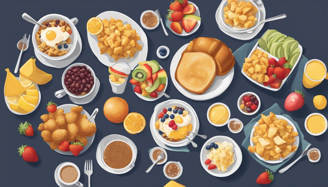 A table with a colorful fruit cup surrounded by 14 different Chick-fil-A breakfast orders, each representing a zodiac sign