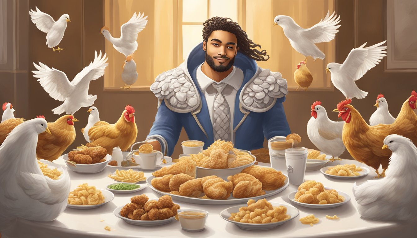 A Libra surrounded by 14 Chicken Minis from Chick-fil-A, with a balanced and harmonious arrangement of the breakfast orders