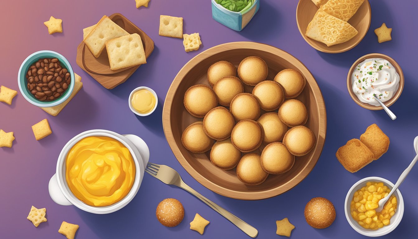 A colorful breakfast bowl filled with pão de queijo, surrounded by unique Wendy's breakfast items from 11 different countries