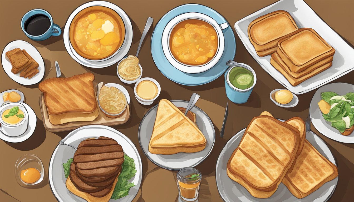 A table set with a traditional Singaporean kaya toast breakfast combo, alongside unique Wendy's breakfast items from 11 different countries