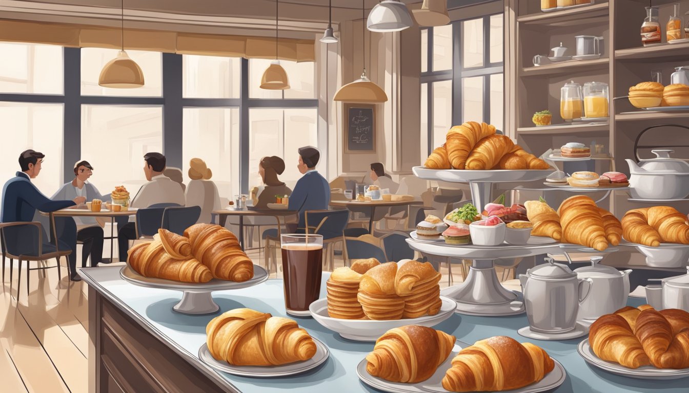 A French cafe with a display of croissants and breakfast items from 11 different countries