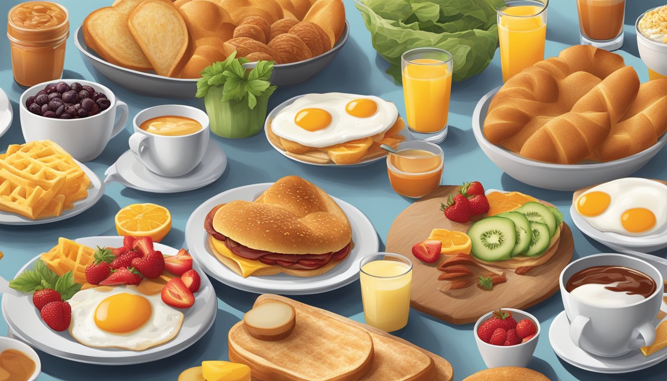 A vibrant breakfast spread with fresh, high-quality ingredients arranged in an inviting and appetizing manner, showcasing the superior quality of Wendy's breakfast offerings