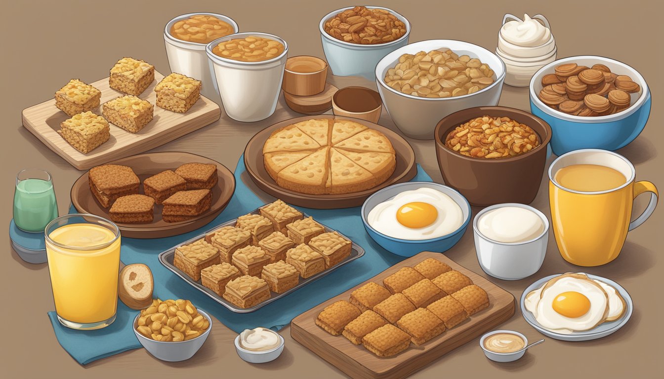 A table filled with freshly baked oatmeal bars and various breakfast items from Wendy's menu, arranged for ranking