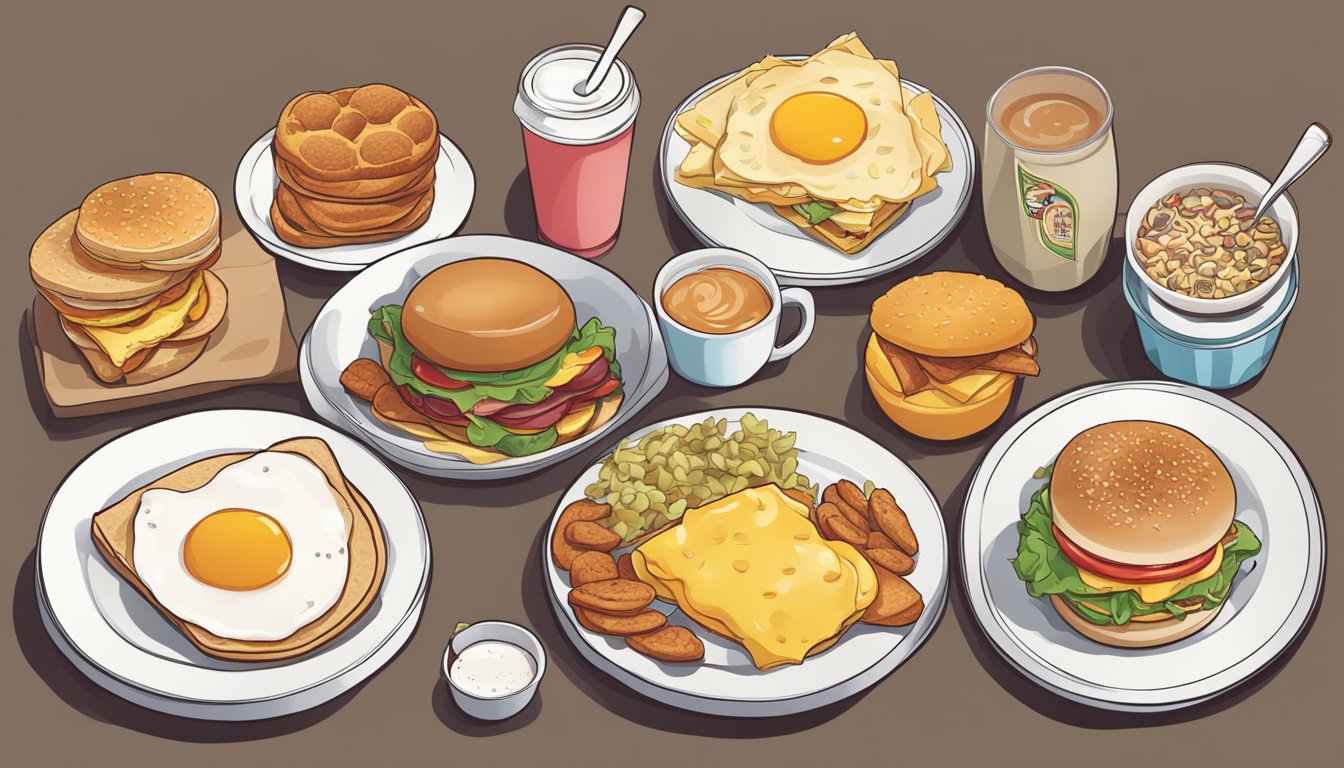 A table filled with breakfast items from Wendy's, including various combo options, with a focus on the 12 common ordering mistakes to avoid