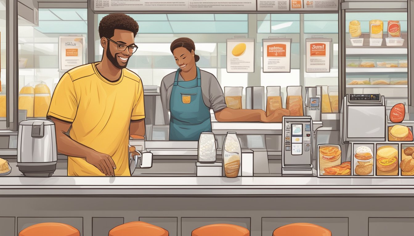 A customer at a Wendy's counter requesting egg whites for a healthier breakfast option