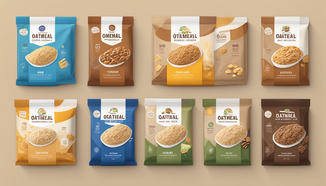 A colorful display of 11 different oatmeal bar variations arranged on a clean, modern breakfast menu board