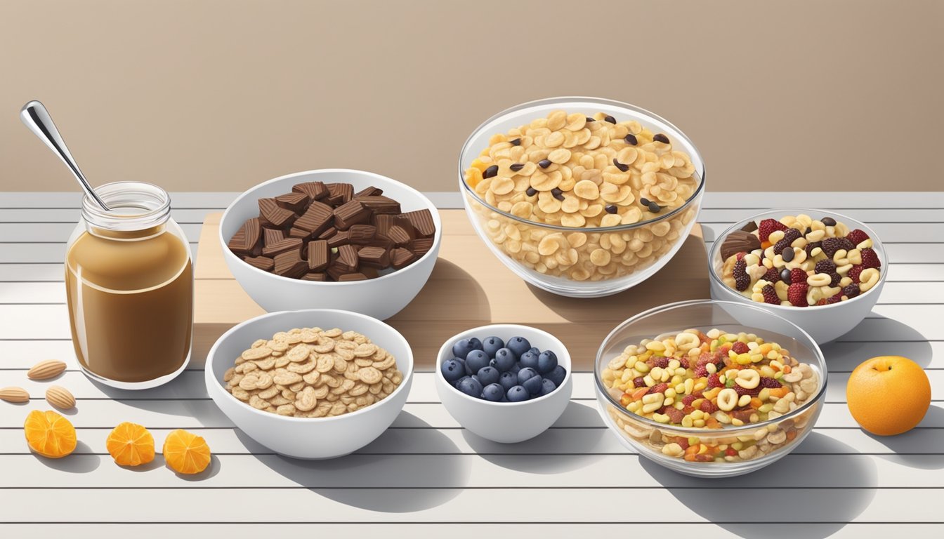 An oatmeal bar set up with various toppings and mix-ins, including fresh fruit, nuts, honey, and chocolate chips, displayed on a clean and modern counter