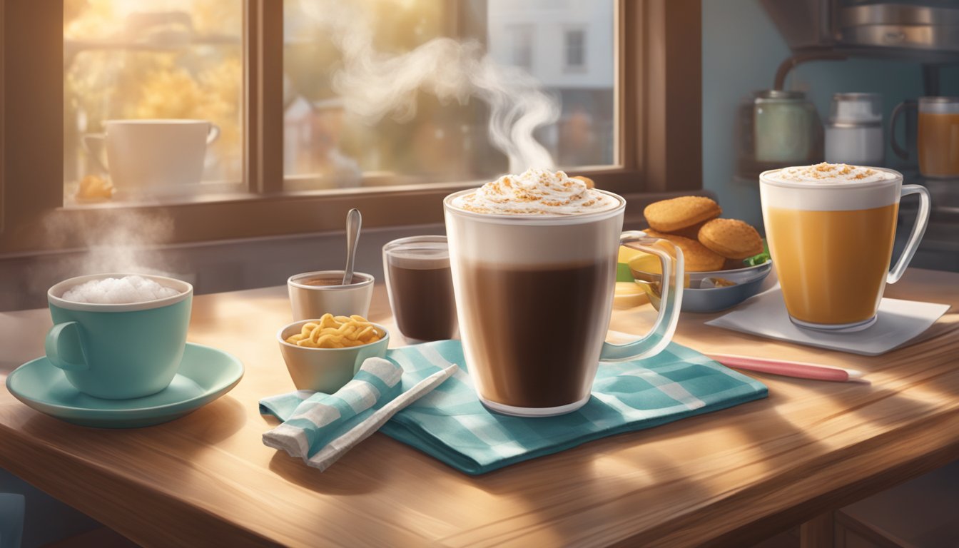 A steaming cup of Wendy's Frostycino surrounded by morning essentials on a cozy kitchen table