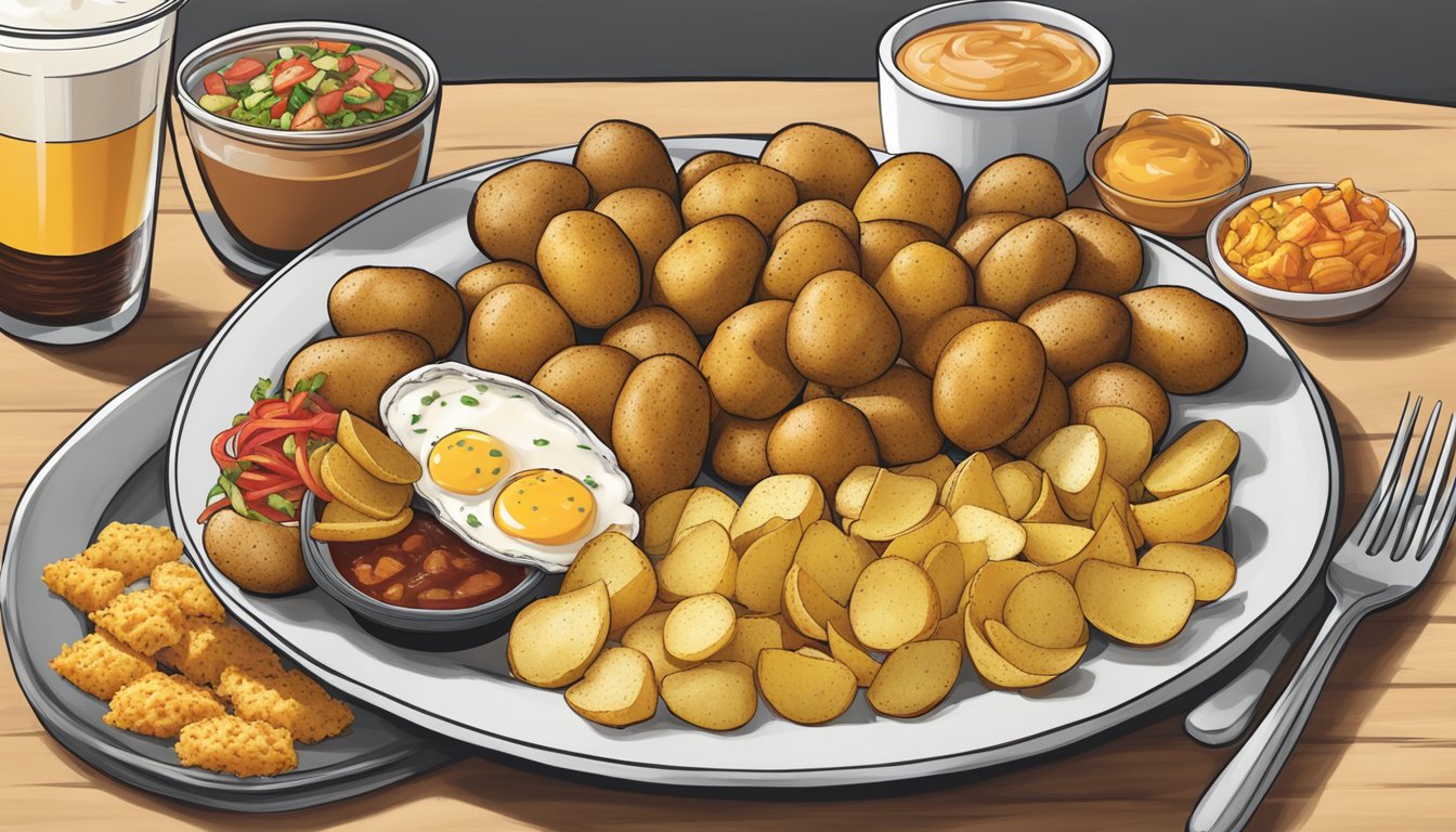 A plate of small seasoned potatoes surrounded by 15 Wendy's breakfast menu items under 300 calories