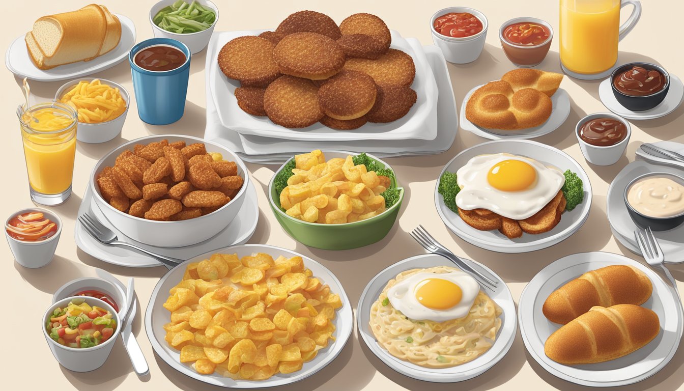 A table set with a variety of Wendy's breakfast sides arranged alongside main dishes, showcasing the options available for pairing