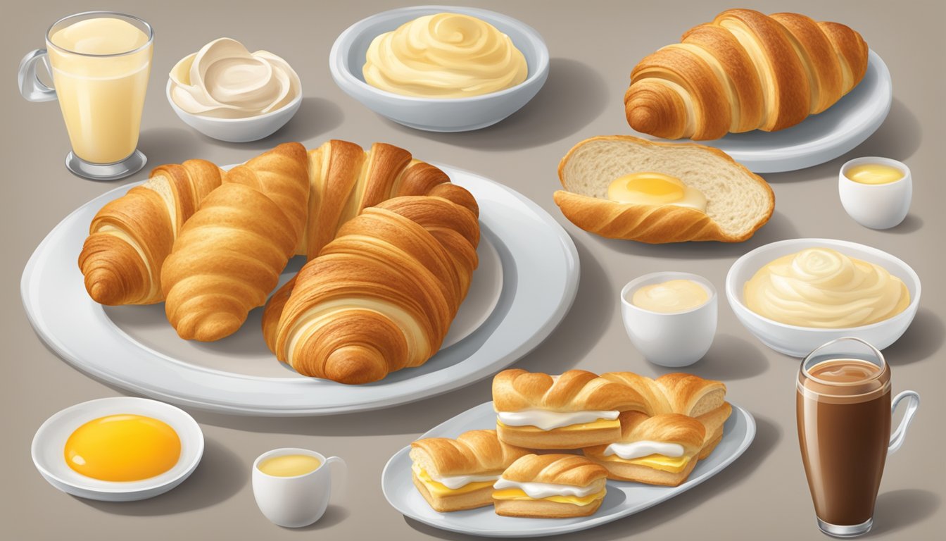 A table set with eight different variations of Wendy's Egg White & Swiss Croissant, each catering to different dietary needs