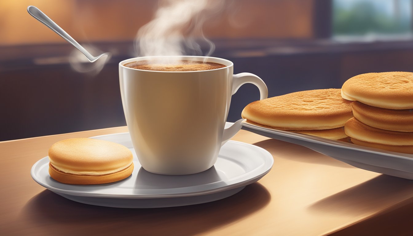 Steam rising from a freshly poured cup of Wendy's breakfast coffee, surrounded by a warm, inviting atmosphere with a smooth and velvety texture