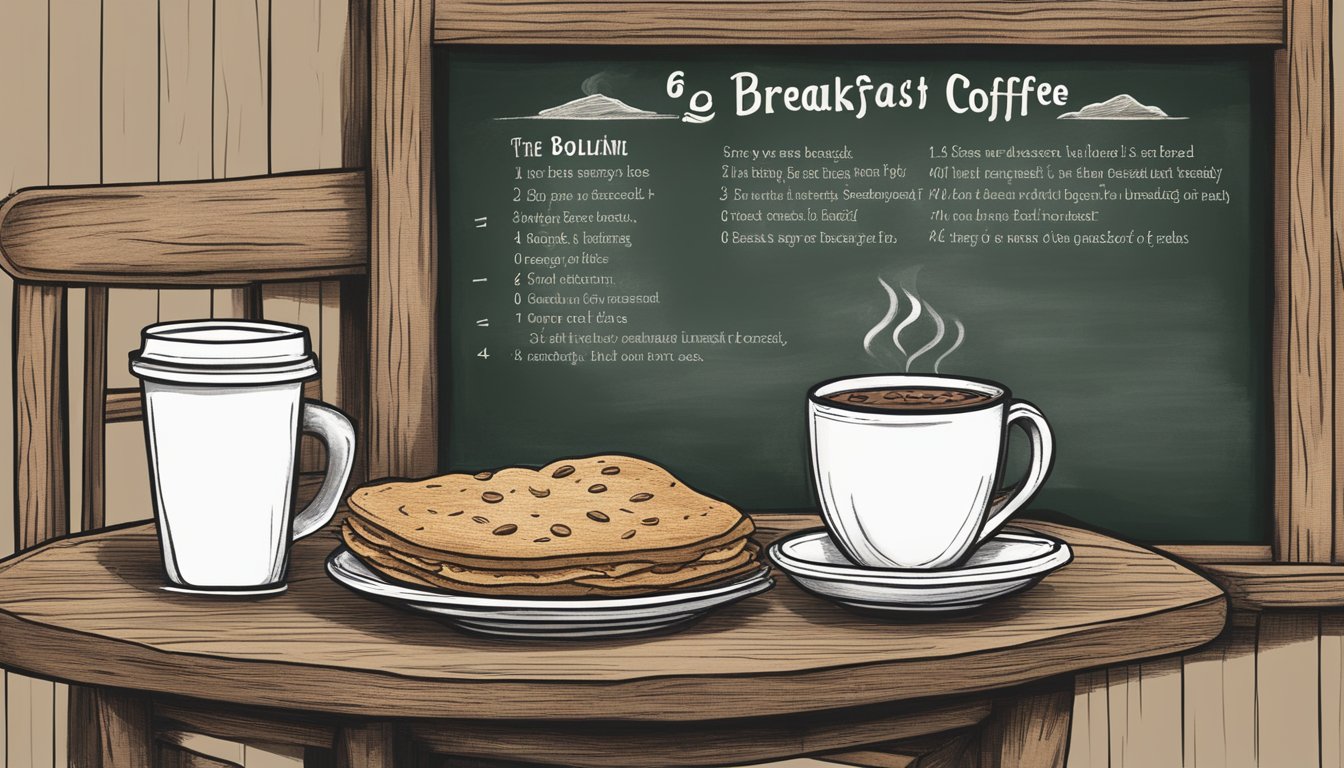 A cozy cafe with steaming coffee mugs, a rustic burlap sack of beans, and a chalkboard listing the "6 Reasons Why Wendy's Breakfast Coffee is Underrated."