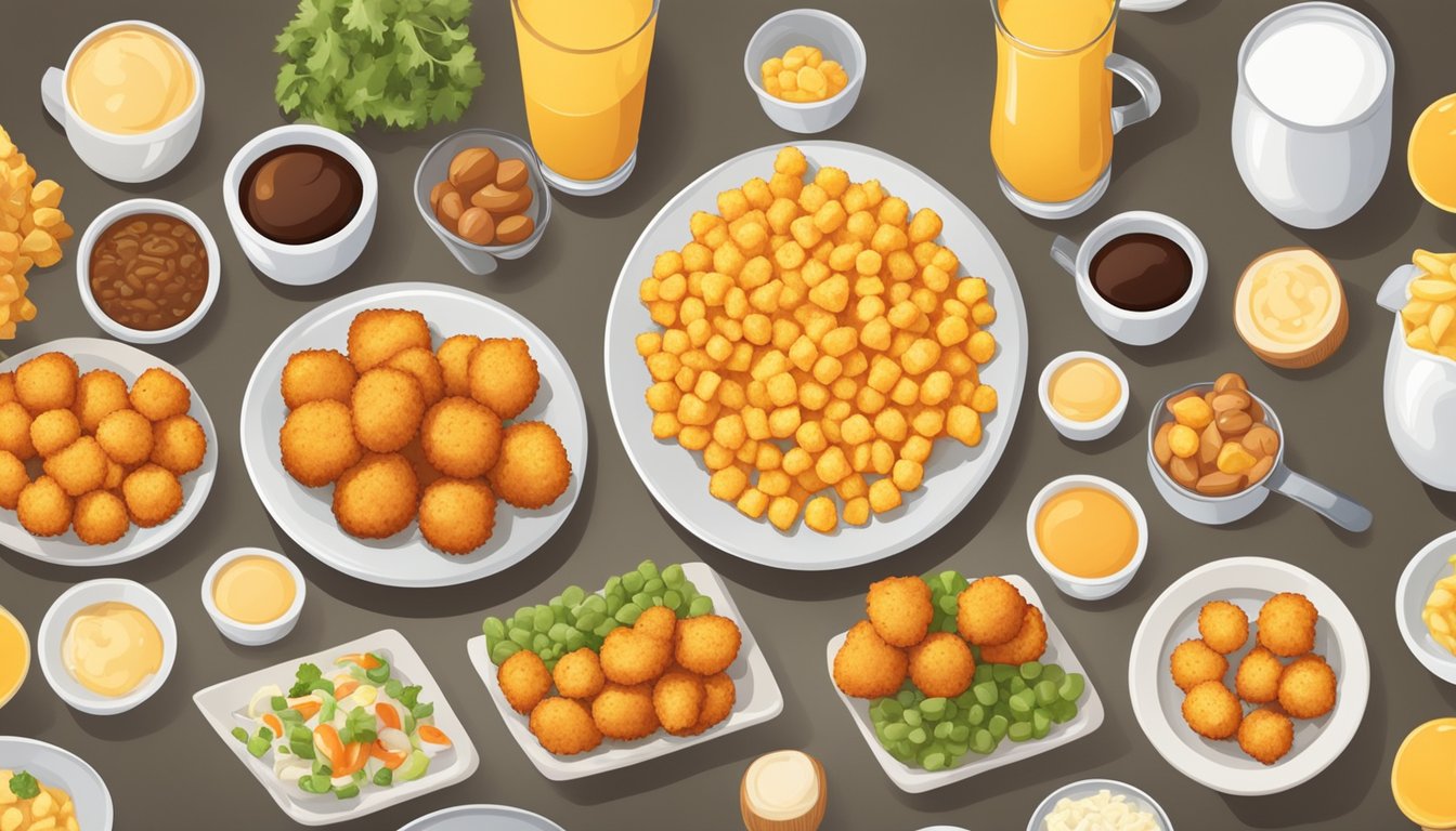 A plate of Cheesy Tots, along with other breakfast items, arranged in a balanced and appealing manner, with a focus on the nutritious aspect of the meal