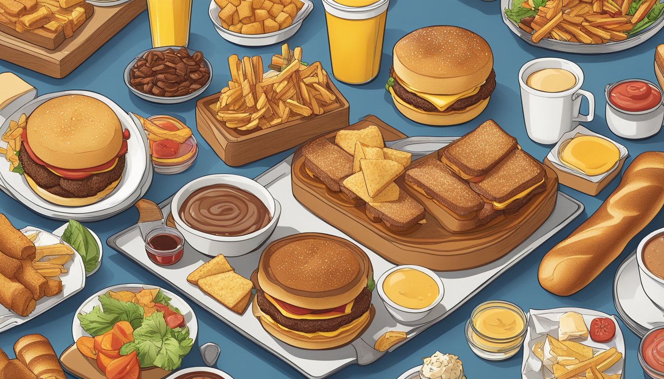 A platter of French toast sticks surrounded by various breakfast items, showcasing the evolution of Burger King's breakfast menu over the years