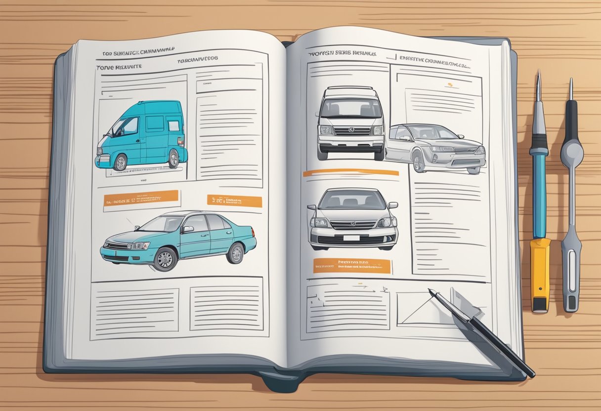 An open repair manual with labeled Toyota service diagrams