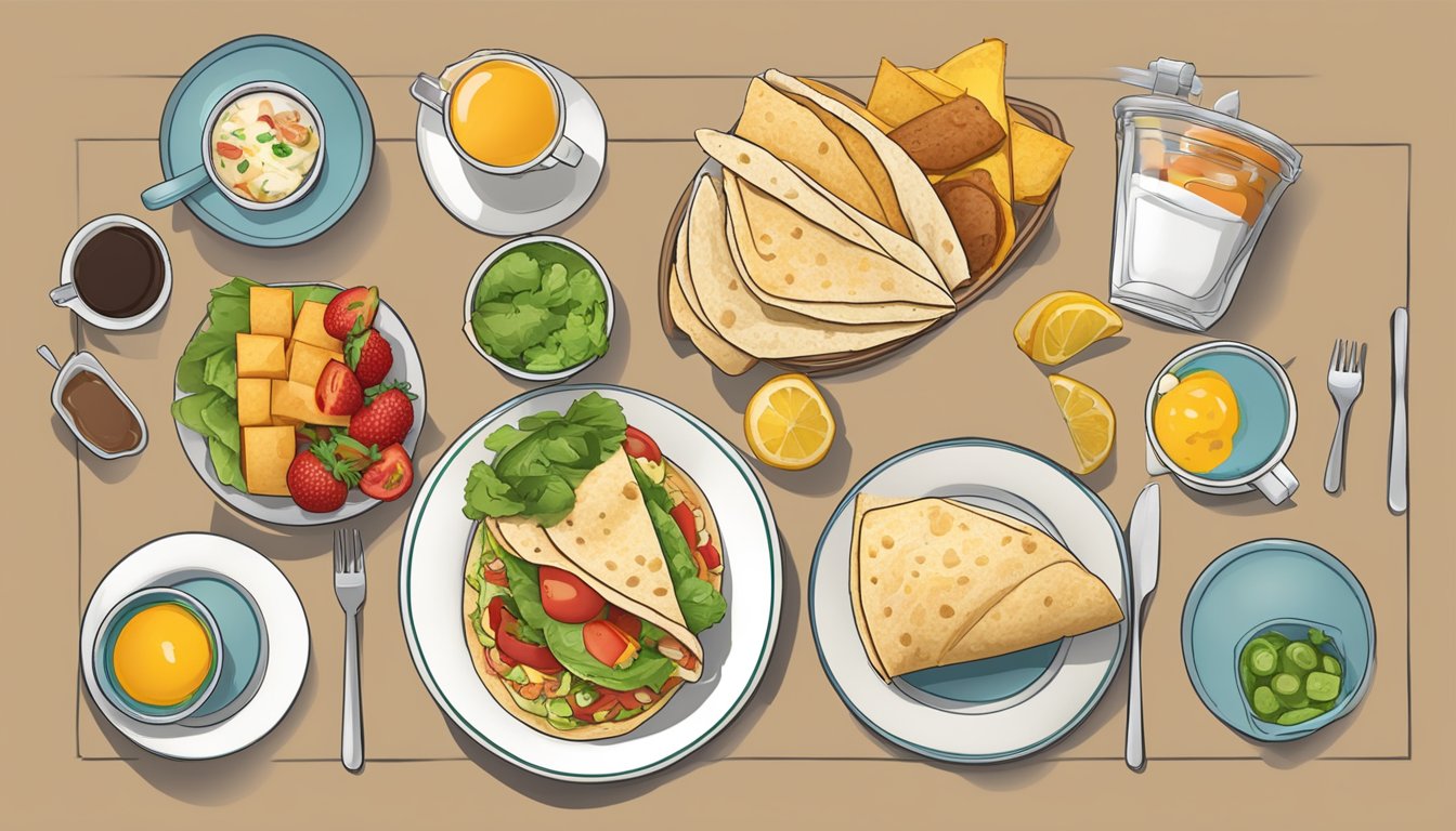 A table with a breakfast burrito and 10 BK breakfast items arranged by calories