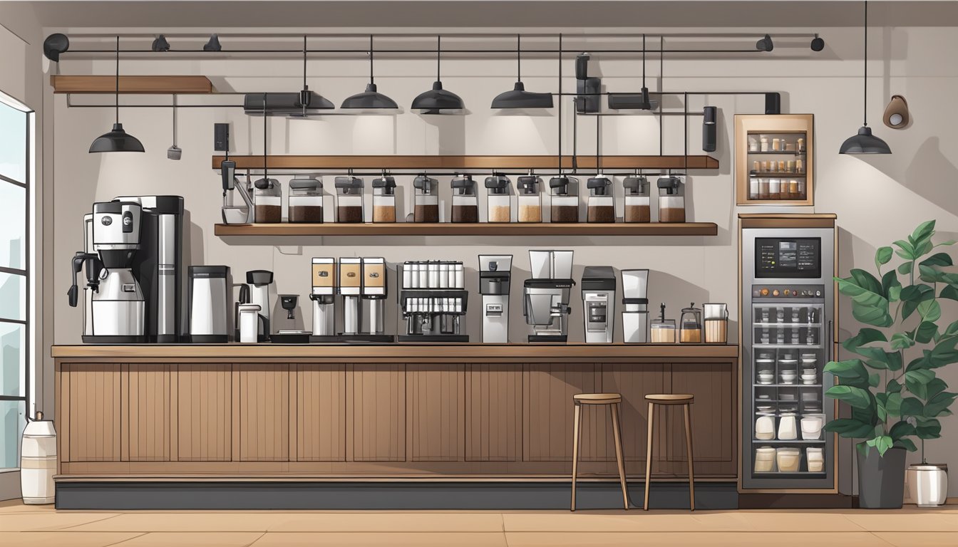 A modern coffee shop with advanced brewing equipment and unique flavor profiles