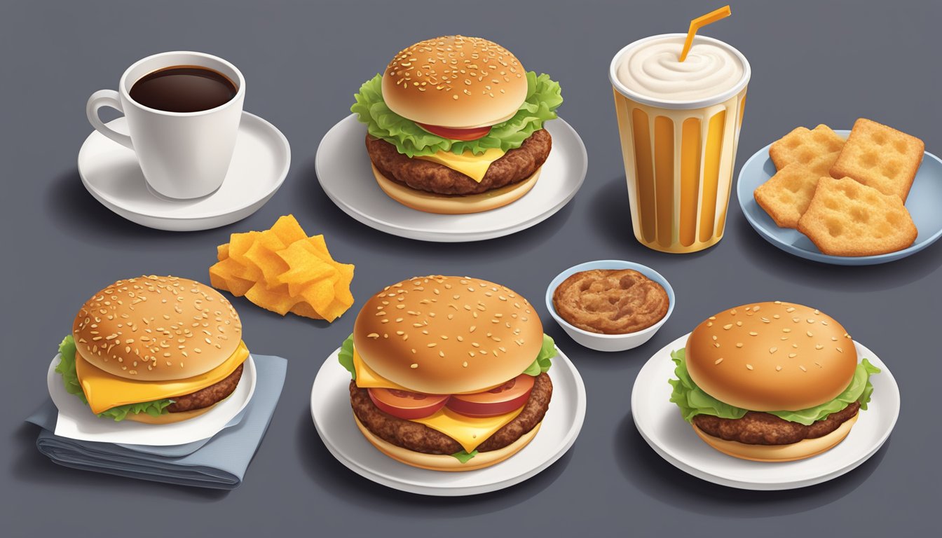 A table with ten different breakfast items from Burger King, including a sausage biscuit, arranged in order of their calorie count