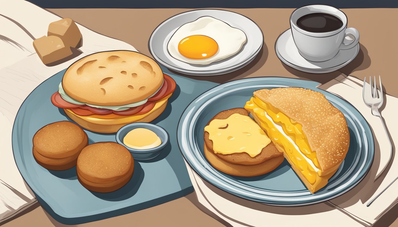 A breakfast combo with an egg and cheese muffin, along with other items, all under 500 calories