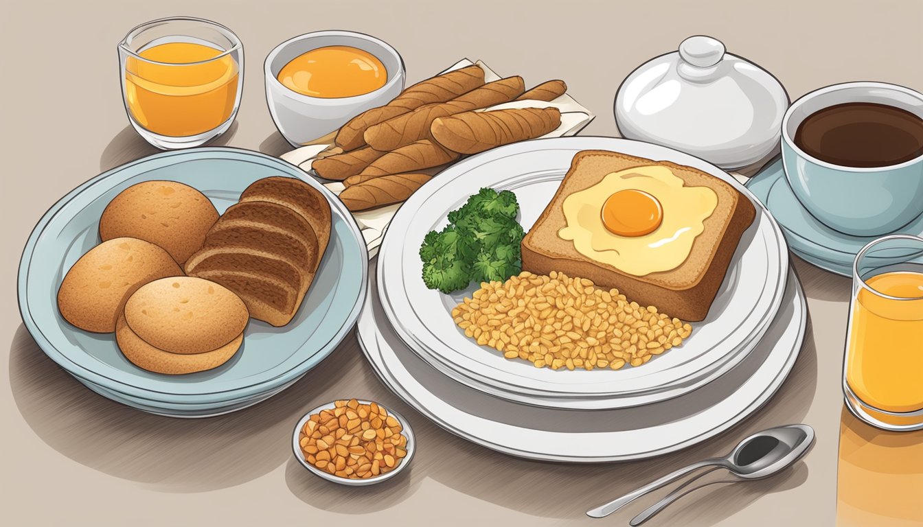 A breakfast plate with whole grain options alongside traditional items, with a bright and inviting presentation