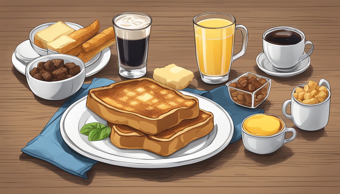 A plate of French toast sticks surrounded by breakfast menu items with mispronunciations