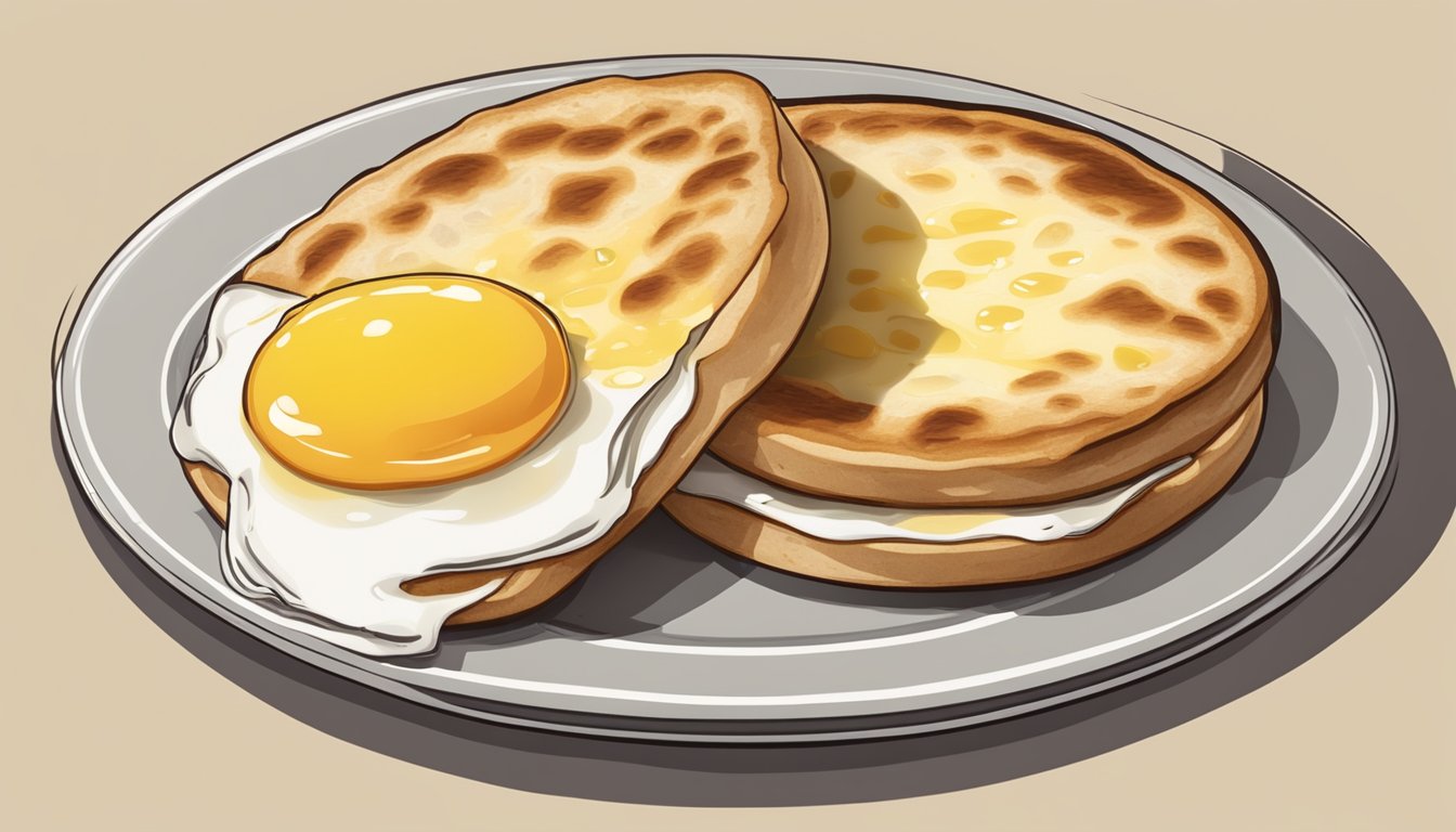 A freshly toasted English muffin topped with melted cheese and a perfectly cooked egg