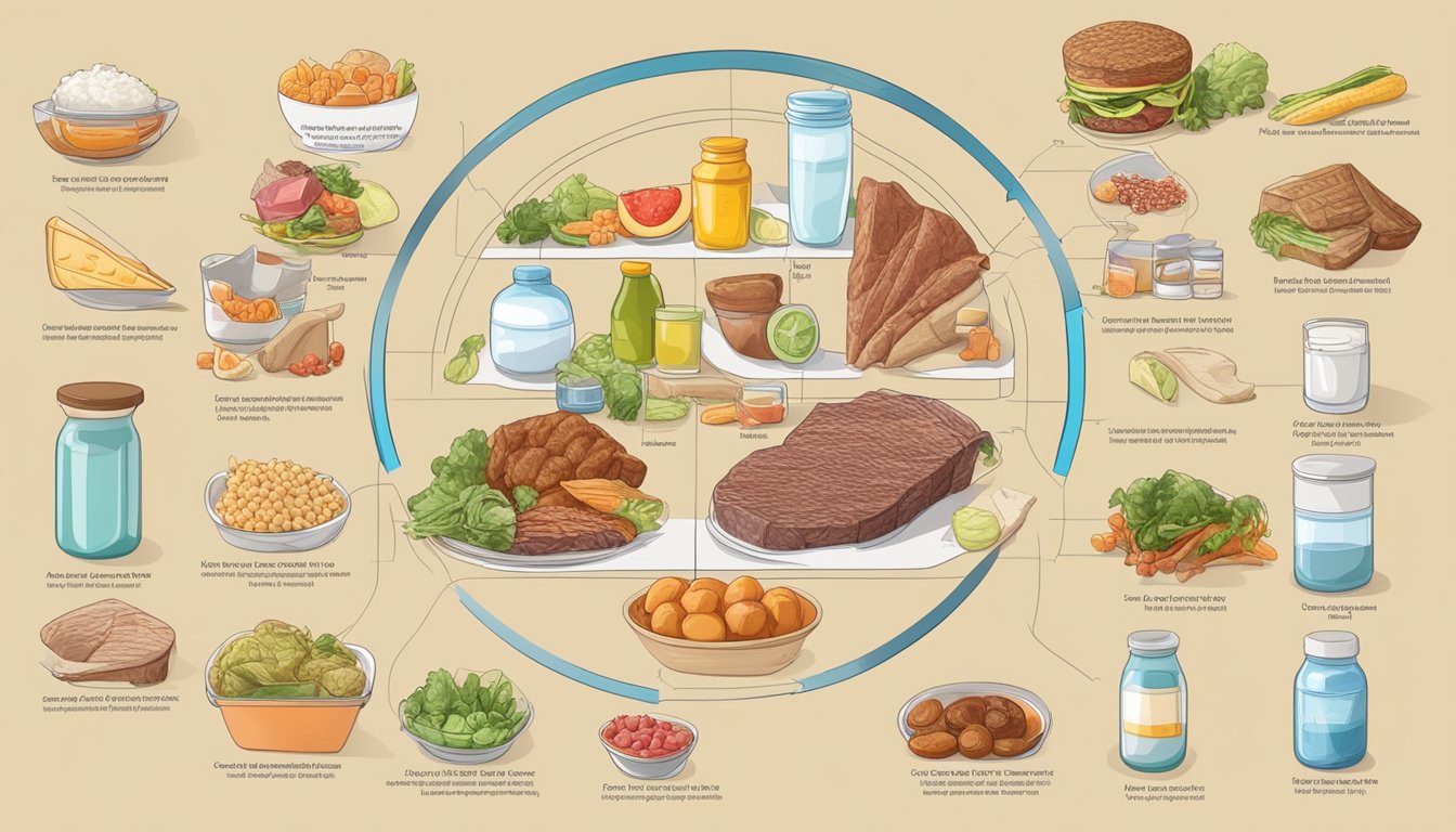 A carnivore diet with various food items and electrolyte imbalance symptoms shown in a medical chart