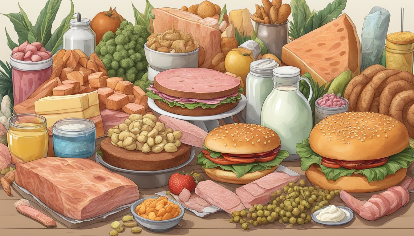 A carnivorous animal surrounded by acne-inducing foods like dairy and processed meats