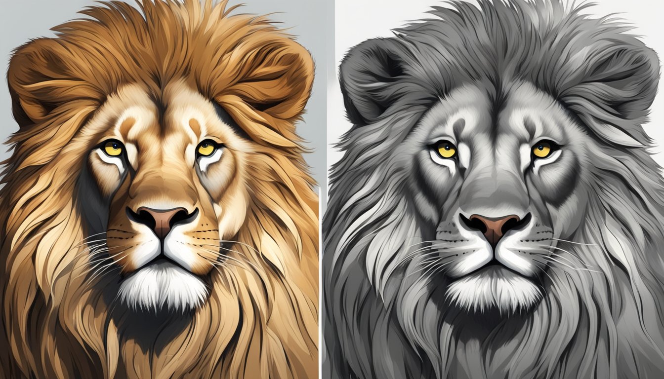 A lion with dull, dry fur before, and sleek, shiny coat after a switch to a carnivore diet