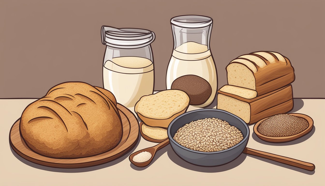 A table with various bread alternatives: almond flour, coconut flour, and flaxseed meal