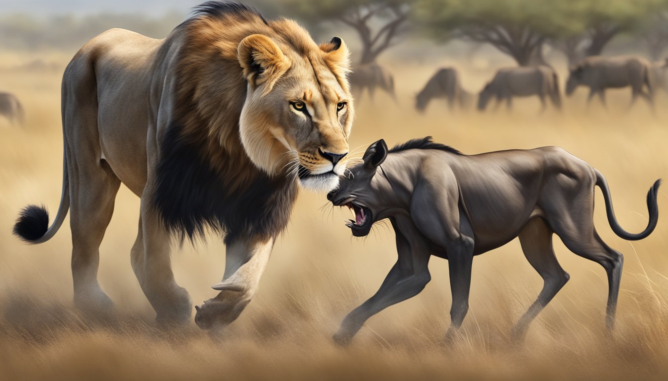 A lioness hunts and consumes a wildebeest, showcasing the challenges and considerations of folate in the carnivore diet