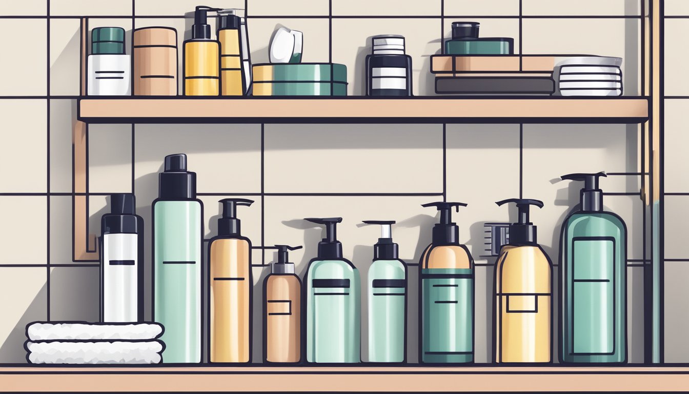 A clean, minimalist bathroom shelf with non-toxic personal care products suitable for the carnivore diet enthusiast