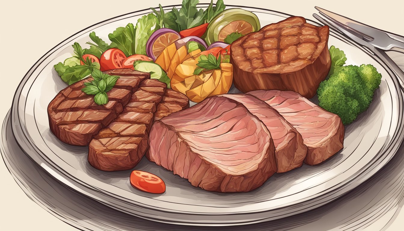 A plate with various types of meat and no visible carbohydrates