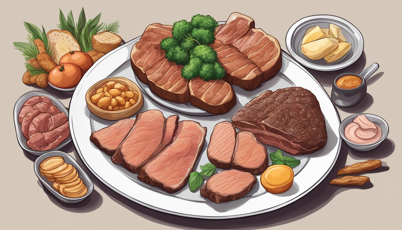 A plate with various types of meat and no visible carbohydrates