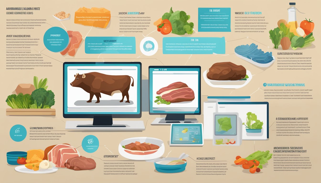 A carnivore diet infographic with images of meat, vegetables, and scientific diagrams displayed on a computer screen