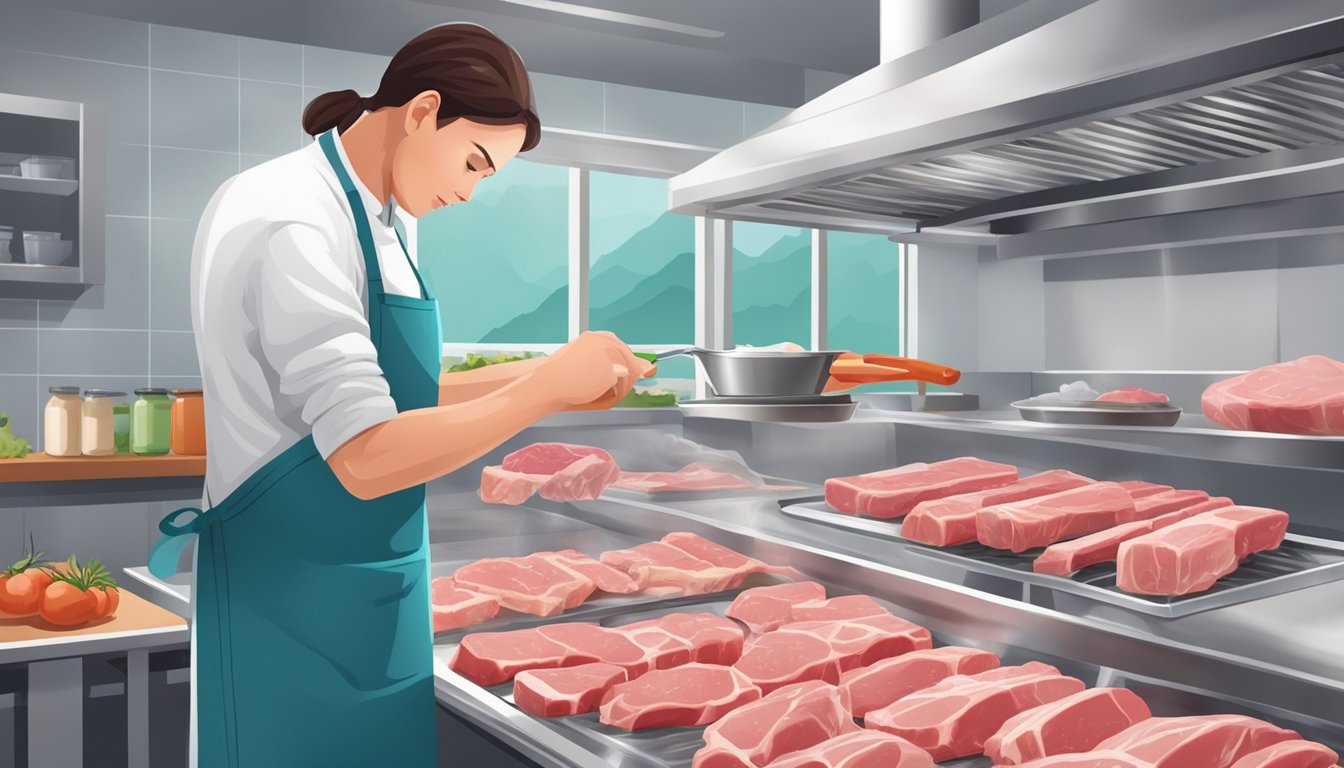 A person preparing a variety of fresh meat and animal products in a clean and mold-free kitchen environment